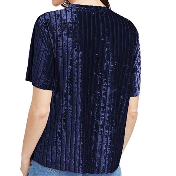 3/$15 Velvet Mesh Vertical Stripe Short Sleeve Tee - Picture 3 of 9